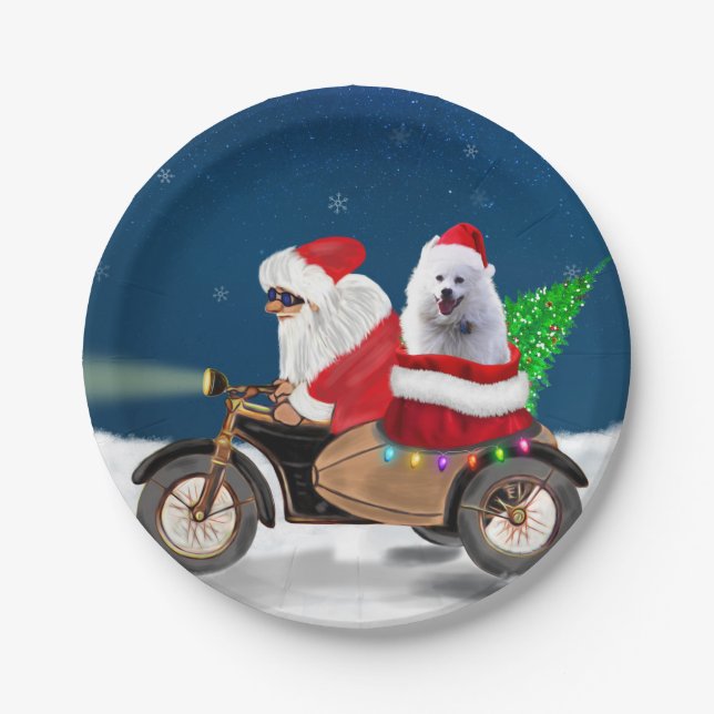 American Eskimo Dog Weihnachtsmann Pappteller (Vorderseite)