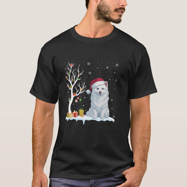 American Eskimo Dog Weihnachtsmannmütze Festival T T-Shirt (Vorderseite)