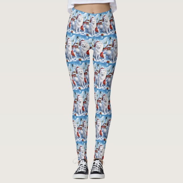 American Eskimo Dog Winter Wunderland Weihnachten Leggings (Vorderseite)