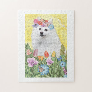 American Eskimo Dog with Flowers Spring Puzzle