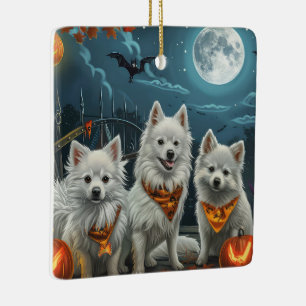 American Eskimo Halloween Spooky Keramikornament