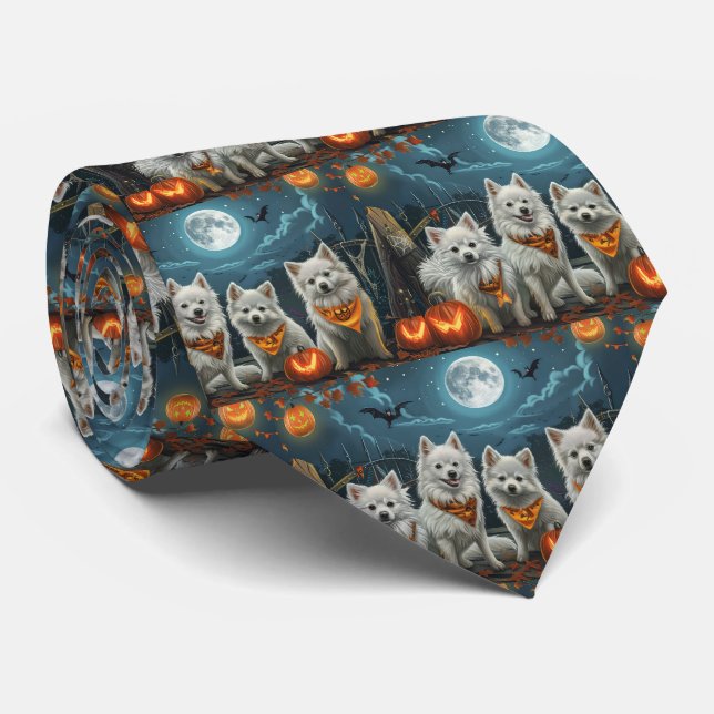 American Eskimo Halloween Spooky Krawatte (Gerollt)