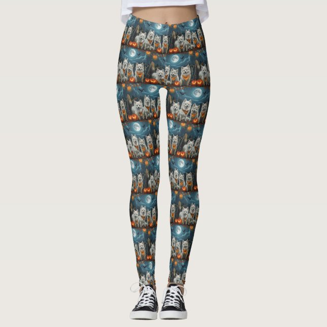American Eskimo Halloween Spooky Leggings (Vorderseite)