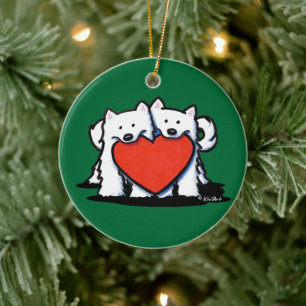 American Eskimo Heartfelt Duo Keramik Ornament