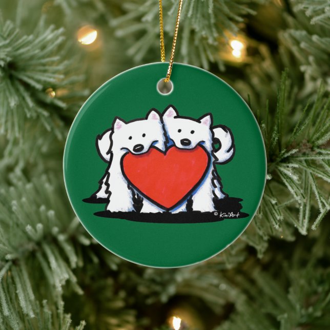 American Eskimo Heartfelt Duo Keramik Ornament (Baum)
