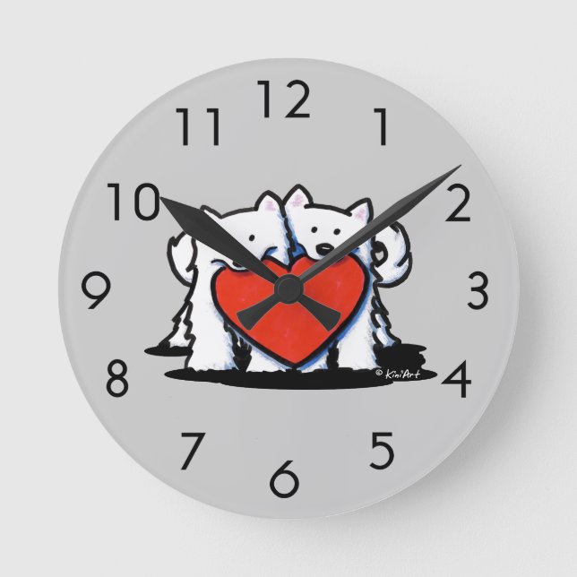 American Eskimo Heartfelt Duo Round Clock Runde Wanduhr (Vorderseite)