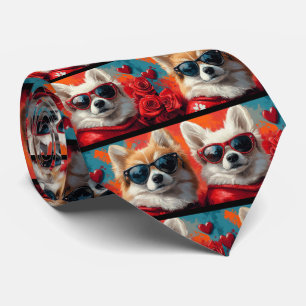 American Eskimo Herz Rosen Valentinstag Krawatte