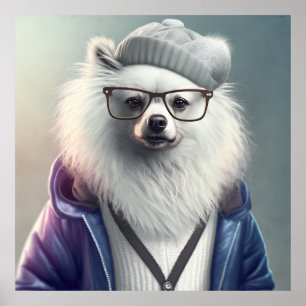 American Eskimo Hipster Dog Poster