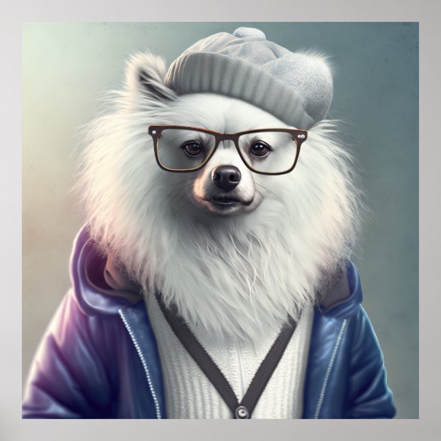 American Eskimo Hipster Dog Poster (Vorne)