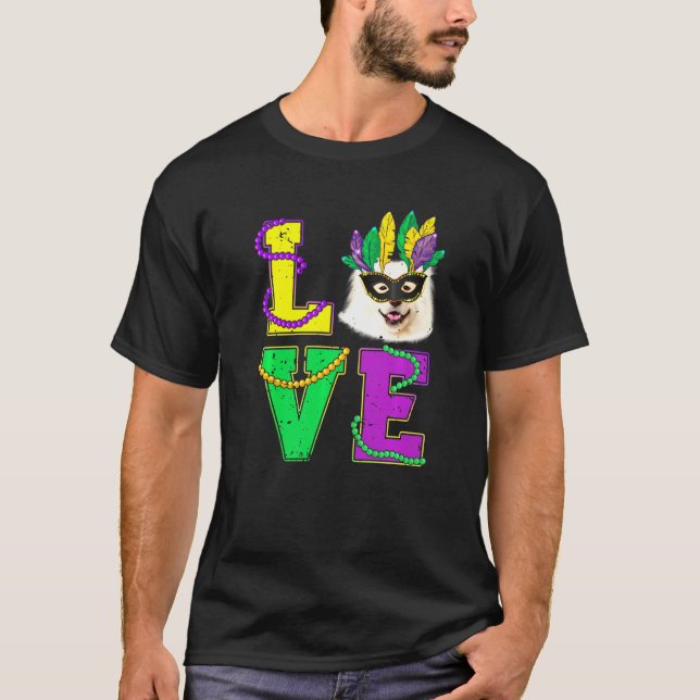 American Eskimo Hund I Liebe Welpe Mardi Gras Men  T-Shirt (Vorderseite)