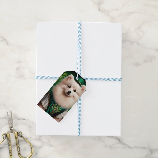 American Eskimo Hund in St. Patrick's Day Dress Geschenkanhänger (Mit Garn)