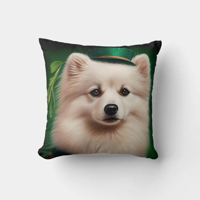American Eskimo Hund in St. Patrick's Day Dress Kissen (Vorderseite)