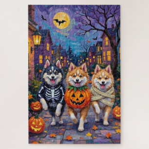 American Eskimo Hunde beim Halloween-Süßigkeiten-S Puzzle