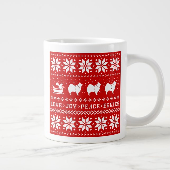 American Eskimo Hunde Holiday Liebe Joy Peace Eski Jumbo-Tasse (Rechts)