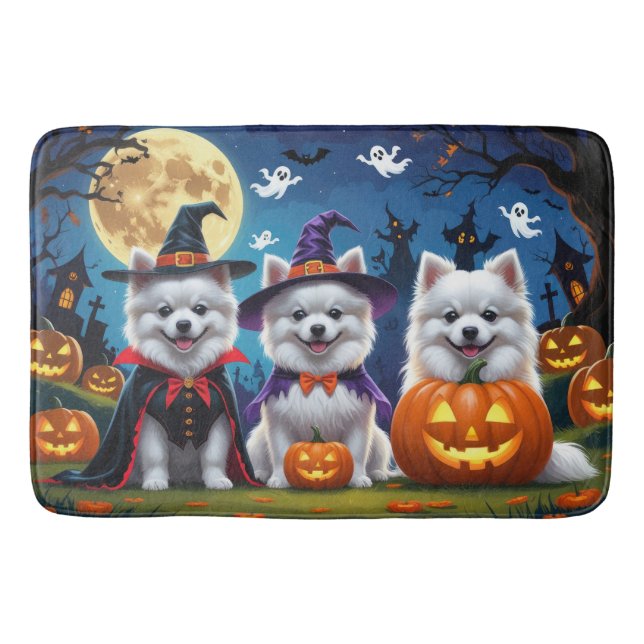 American Eskimo Hunde Pumpkin Halloween Funny Badematte (Vorderseite)