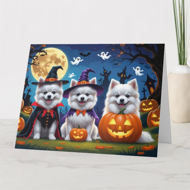 American Eskimo Hunde Pumpkin Halloween Funny Karte (Vorderseite)