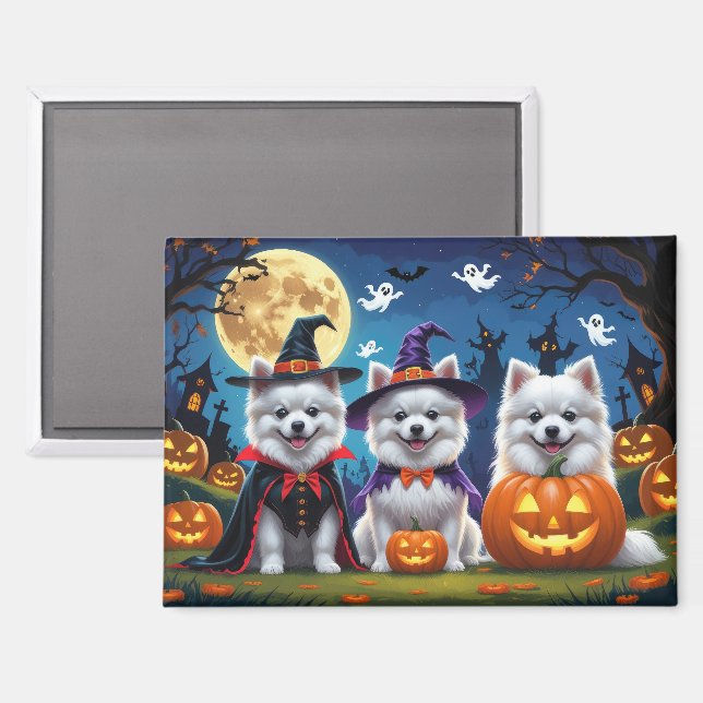 American Eskimo Hunde Pumpkin Halloween Funny Magnet (Vorderseite/Rückseite)