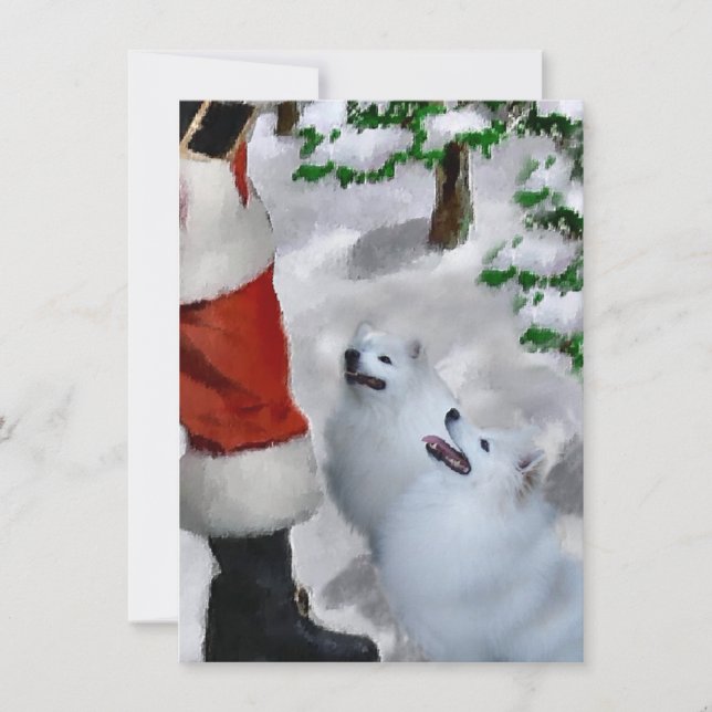 American Eskimo Hunde treffen Weihnachtskarte (Vorderseite)