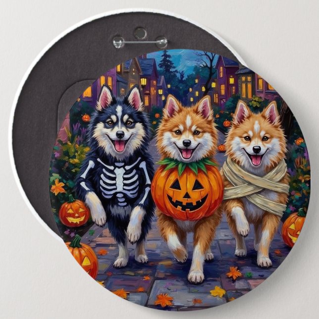 American Eskimo Hunde Trick-or-Treating Halloween Button (Vorne & Hinten)