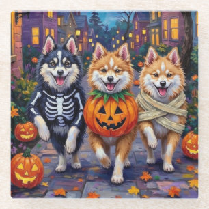 American Eskimo Hunde Trick-or-Treating Halloween Glasuntersetzer