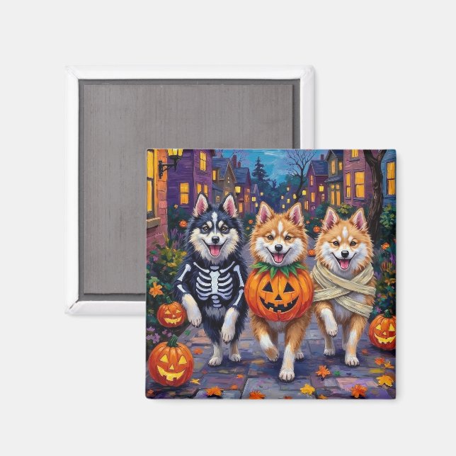 American Eskimo Hunde Trick-or-Treating Halloween Magnet (Vorderseite/Rückseite)