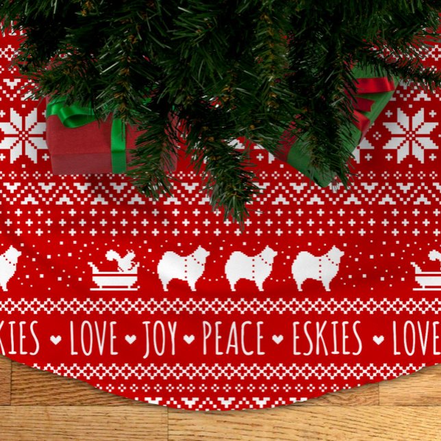 American Eskimo Hunde Weihnachten Eskie Holiday Polyester Weihnachtsbaumdecke (Von Creator hochgeladen)