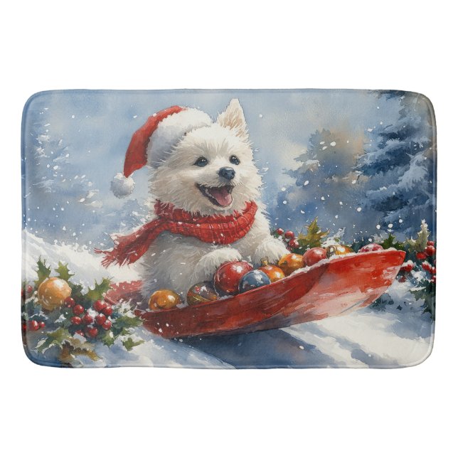 American Eskimo in Sledge Let it Snow Christmas Badematte (Vorderseite)