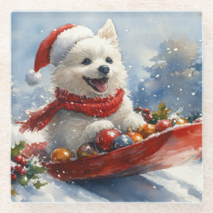 American Eskimo in Sledge Let it Snow Christmas Glasuntersetzer