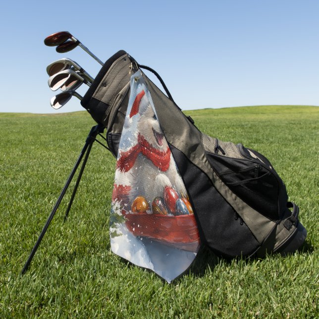 American Eskimo in Sledge Let it Snow Christmas Golfhandtuch (Gras)