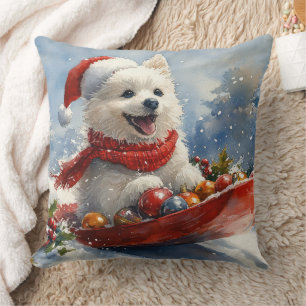American Eskimo in Sledge Let it Snow Christmas Kissen