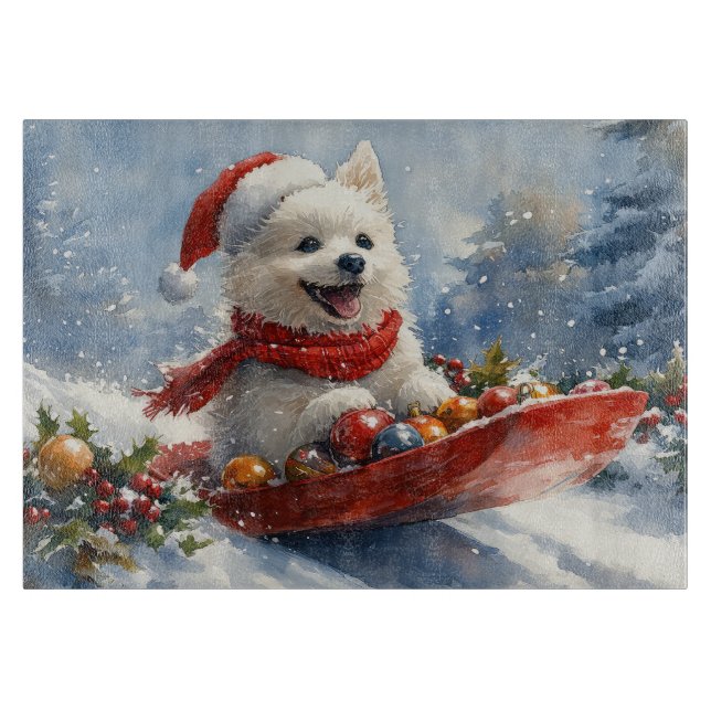 American Eskimo in Sledge Let it Snow Christmas Schneidebrett (Vorderseite)
