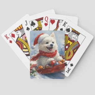 American Eskimo in Sledge Let it Snow Christmas Spielkarten