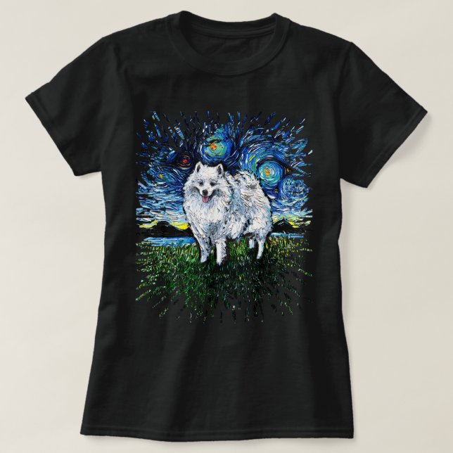 American Eskimo Japanese Spitz Starry Night Dog Ar T-Shirt (Design vorne)