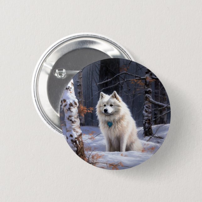 American Eskimo Let It Snow Weihnachten Button (Vorne & Hinten)
