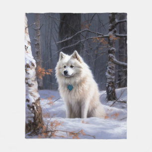 American Eskimo Let It Snow Weihnachten Fleecedecke