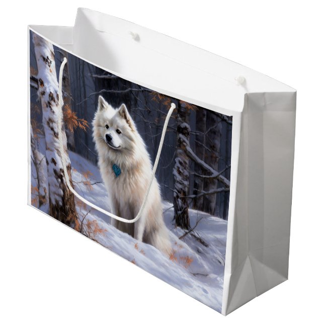 American Eskimo Let It Snow Weihnachten Große Geschenktüte (Vorderseite Schrägansicht)