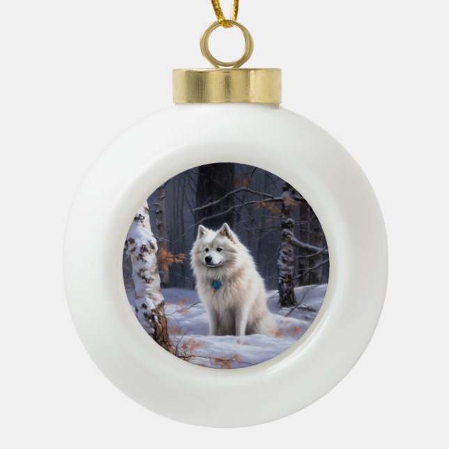 American Eskimo Let It Snow Weihnachten Keramik Kugel-Ornament (Vorderseite)
