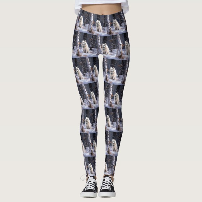 American Eskimo Let It Snow Weihnachten Leggings (Vorderseite)