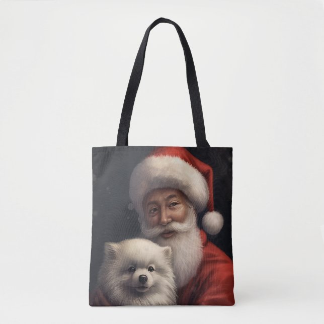American Eskimo mit Weihnachtsmann Weihnachten (Vorderseite)