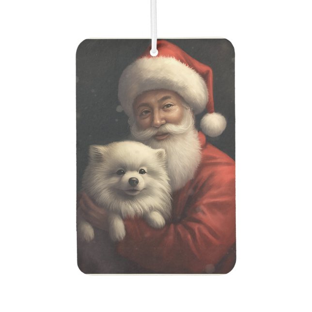 American Eskimo mit Weihnachtsmann Weihnachten Autolufterfrischer (Vorderseite)