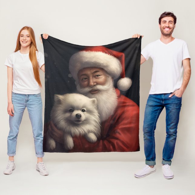 American Eskimo mit Weihnachtsmann Weihnachten Fleecedecke (Beispiel)