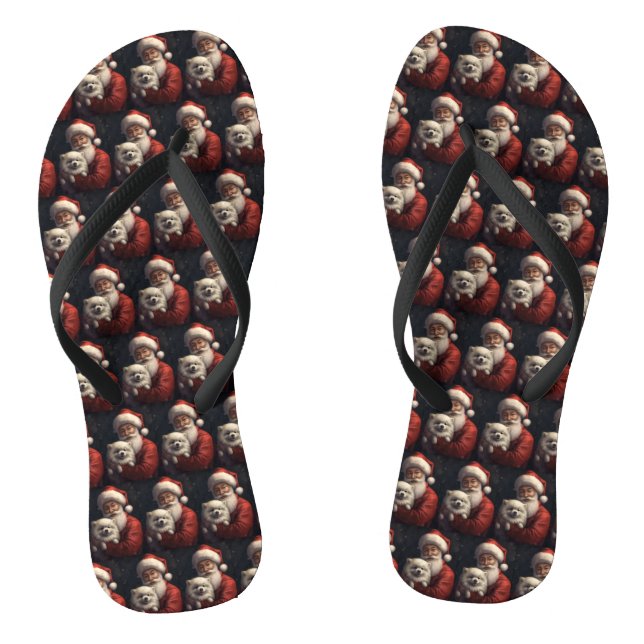 American Eskimo mit Weihnachtsmann Weihnachten Flip Flops (Fußbett)