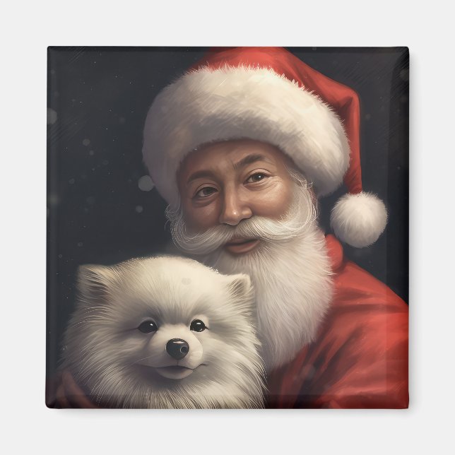 American Eskimo mit Weihnachtsmann Weihnachten Magnet (Vorne)