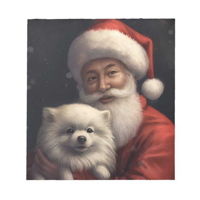 American Eskimo mit Weihnachtsmann Weihnachten Notizblock (Vorderseite)