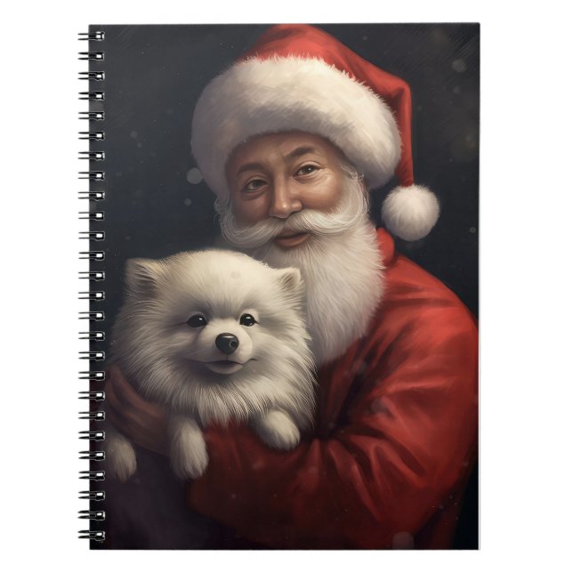 American Eskimo mit Weihnachtsmann Weihnachten Notizblock (Vorderseite)