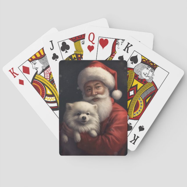 American Eskimo mit Weihnachtsmann Weihnachten Spielkarten (Rückseite)