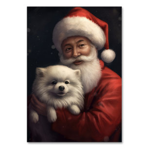 American Eskimo mit Weihnachtsmann Weihnachten Tischnummer