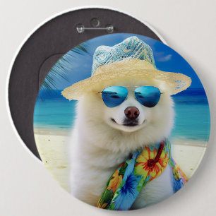 American Eskimo on Beach, Sommergeschenk für Hunde Button