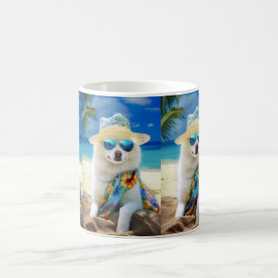 American Eskimo on Beach, Sommergeschenk für Hunde Kaffeetasse
