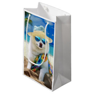 American Eskimo on Beach, Sommergeschenk für Hunde Kleine Geschenktüte